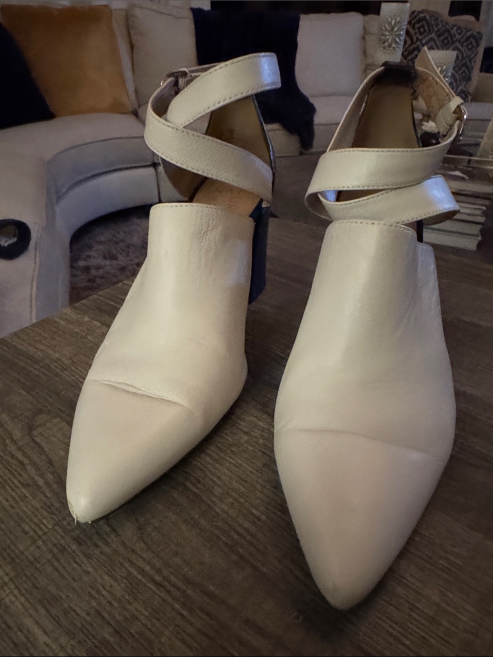 Naturalizer Cream Pointed Ankle-Strap Heels